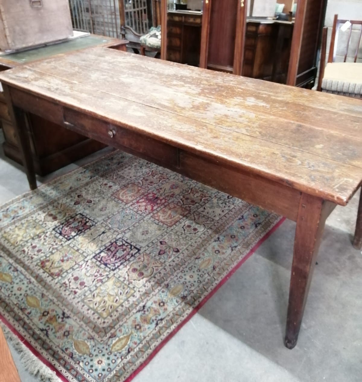 A 19th century French provincial rectangular pine and chestnut farmhouse table, length 200cm, width 79cm, height 76cm